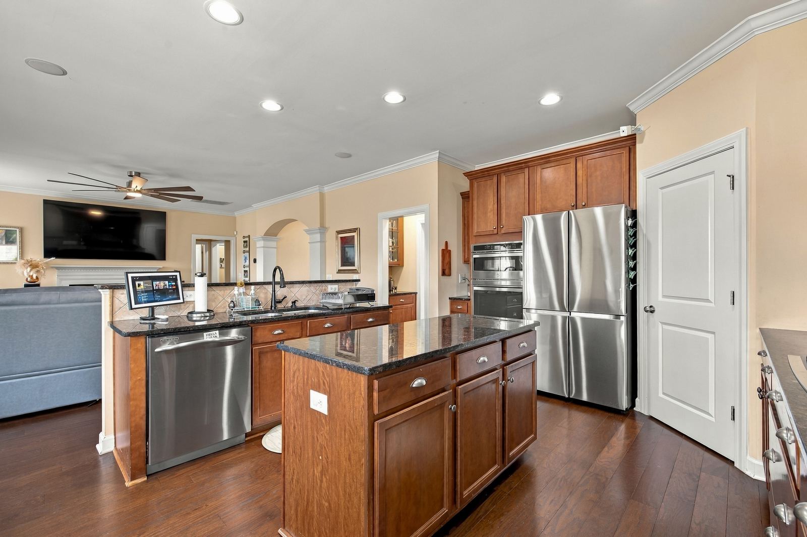 Kitchen with stainless appliances and island